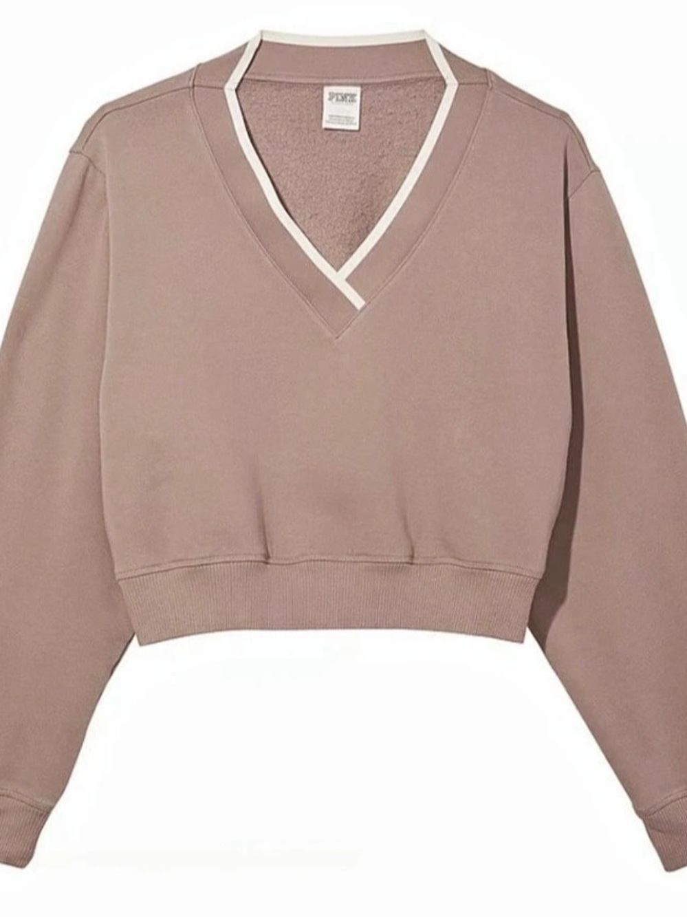 PINK Cropped V-Neck Pullover in Brown Size Small